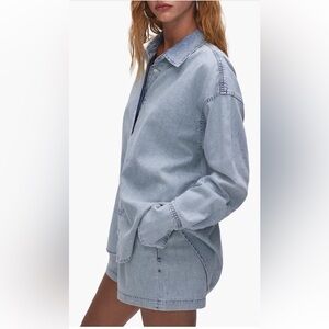 NWT: Good American Rhinestone Denim Shirt, sz. XS (sold out online)